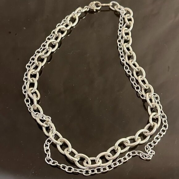 Handmade Jewelry - Silver Chain 2 Strand Necklace Lightweight Contemporary Punk Rock Gift